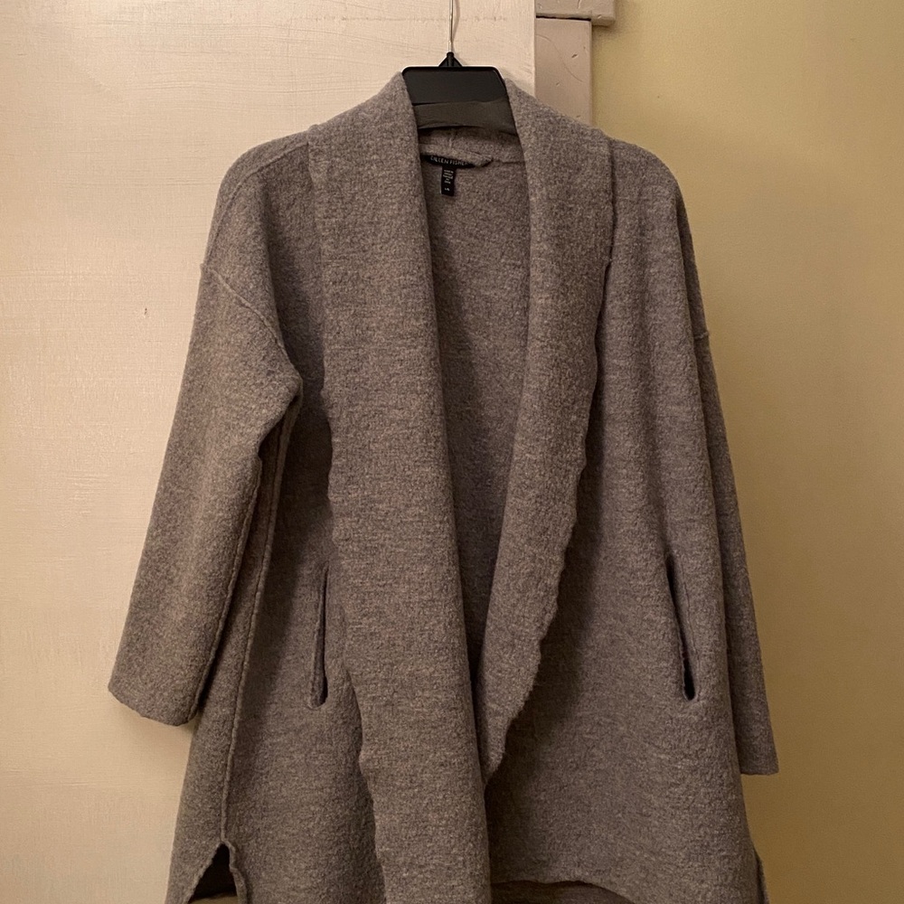 Eileen Fisher 💯 Wool Beautiful Wrap Sweater Jacket Pockets Excellent Condition - Picture 5 of 14